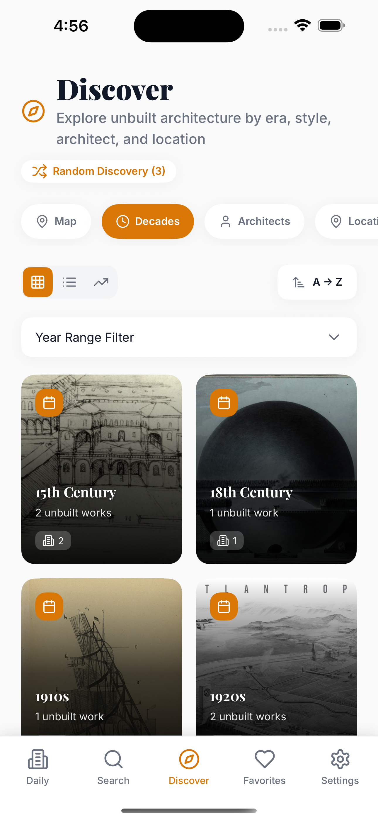 Browse unbuilt works by decade